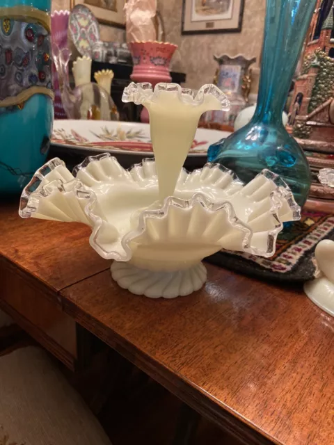 Fenton Silvercrest Yellow Custard Vaseline Epergne