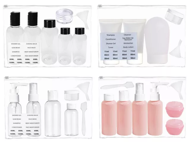 Travel Bottles Clear Plastic Toiletry Set Pump Spray Hand Luggage Liquid Shampoo