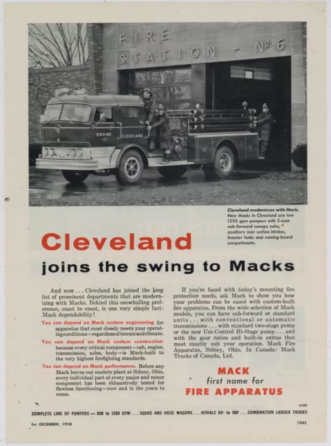 1958 Mack Truck Fire Apparatus Ad: Cleveland Fire Department Station No. 6 Pic