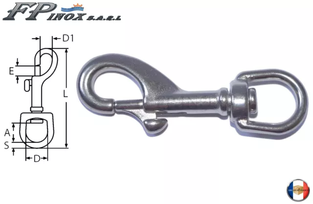 Mousqueton 89mm Targette à Emerillon inox 316 - A4