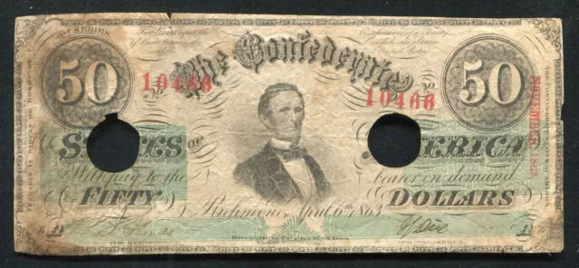 T-57 1863 $50 Fifty Dollars Csa Confederate States Of America Currency Note 