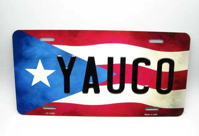 Puerto Rico Flag Yauco Isla Del Encanto Metal Car License Plate Autotag