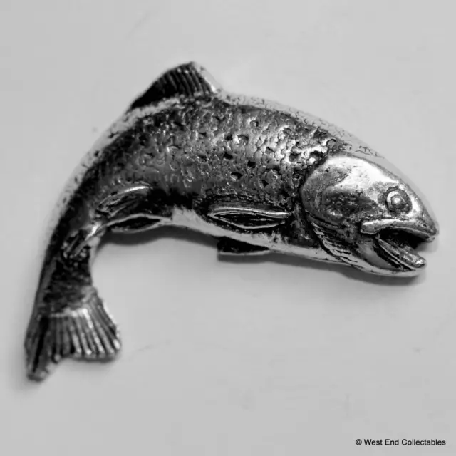 Turning Trout Pewter Pin Brooch -British Hand Crafted-  Fly Fishing Gift Present