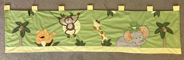 Kids Nursery Window Valance Jungle Animals Giraffe Monkey Tiger Yellow Green 60"