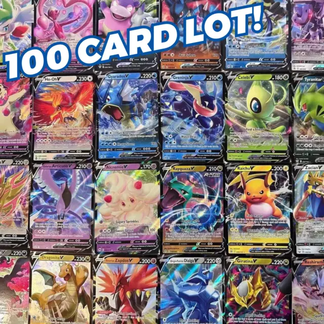 Pokemon Card Lot 100 Official TCG Cards Ultra Rare Included EX GX V MEGA +  HOLOS