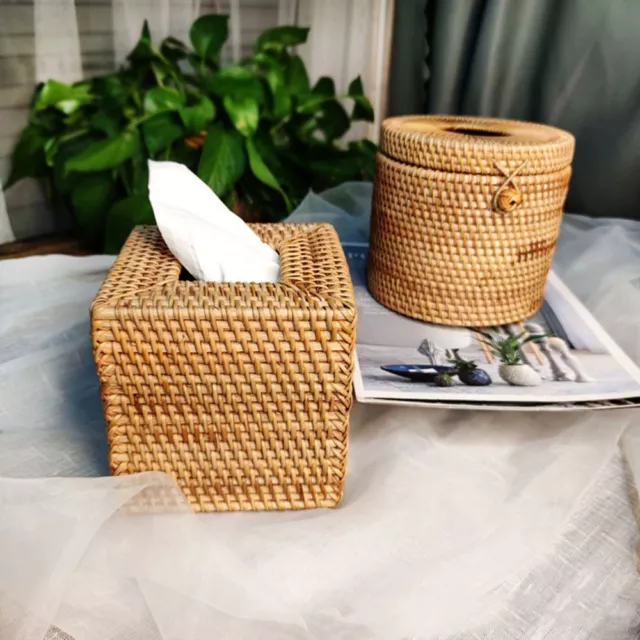 Rattan Tissue Box Toilet Paper Cover Tissue Holder With Lid Napkin Box Case