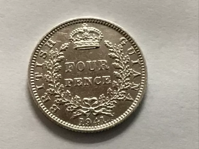 1941 Great Britain ￼ Guiana ￼4 Pence Silver