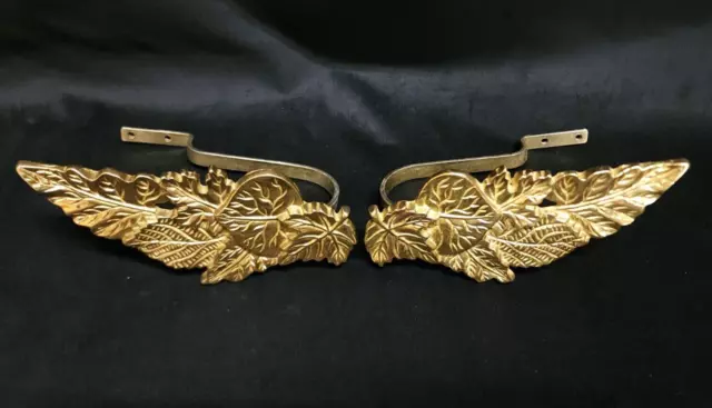Vintage Pair Gold Toned Leaf Style Curtain Tie Backs Holdbacks Drapery Hardware