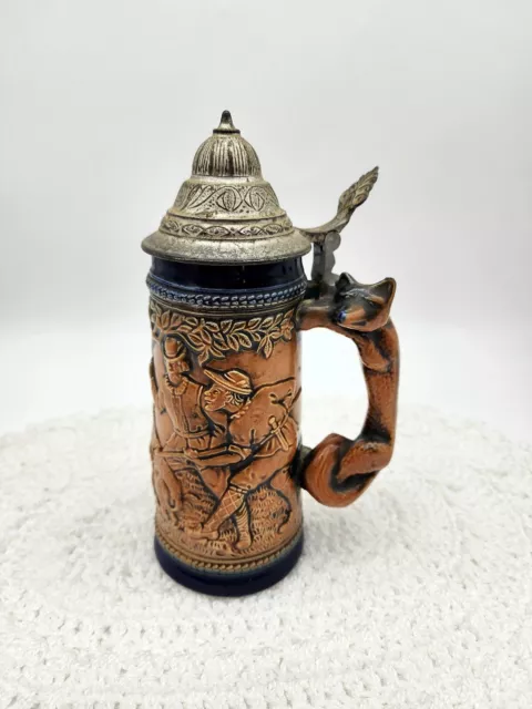 Vintage Original Gerzit  Gerz "Boar Hunt" Fox Handle German Beer Stein
