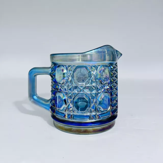 Vintage Indiana Iridescent Blue Carnival Glass Creamer Windsor pattern 2431B 3