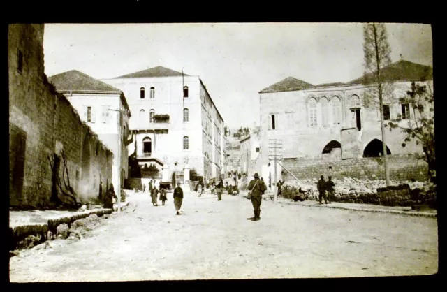 Anzacs Light Horse Glass Plate Negative Wwi Nazareth Showing German Generals Hq