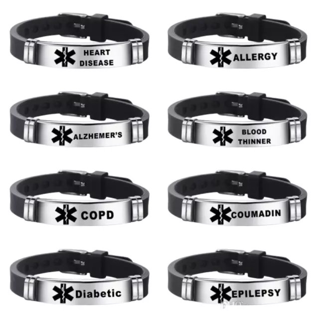 Medical Alert Adjustable Bracelet Stainless Steel Epilepsy Diabetes Pacemaker UK