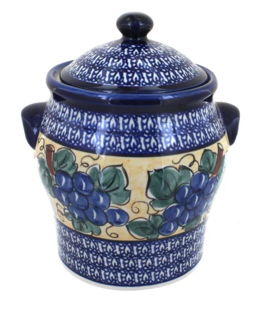 Blue Rose Polish Pottery Grapes Large Canister
