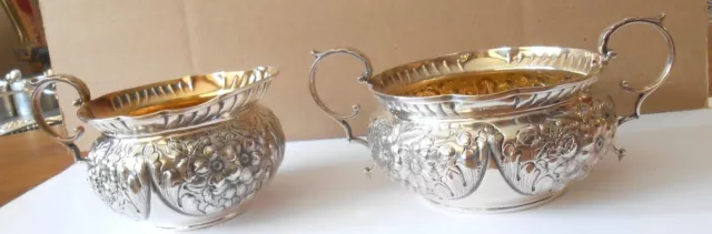 1800s Antique Gorham Sterling Silver Floral Repousse Scalloped Creamer Sugar4155