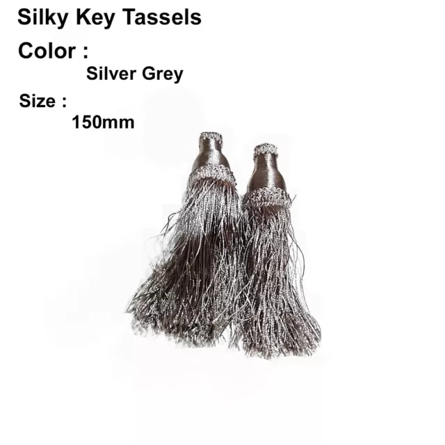 4X Silky Key Tassels, Cushions, Blinds, Bibles, Curtains,Silver Grey