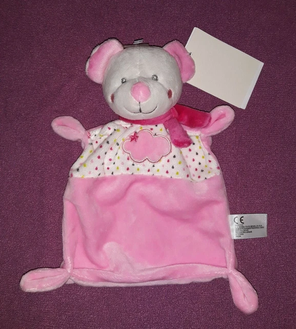 Doudou plat nicotoy souris / ours Blanc Rose Nuage NEUF