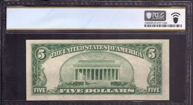 1953 B $5 Silver Certificate Note Fr 1657 Fa Block Pcgs B Gem Unc 65 Ppq 2