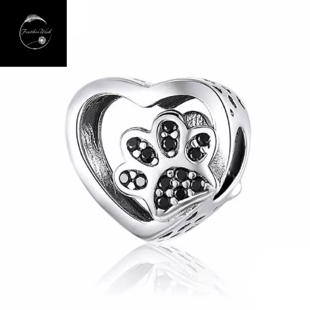 Genuine 925 Sterling Silver Charm I Love My Pet Cat Dog Animal Paw Heart sister