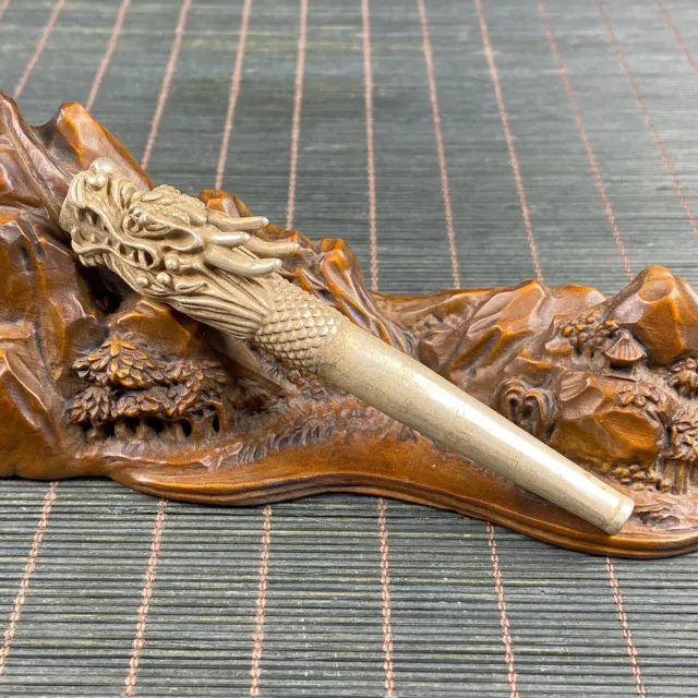 Collectible Tibetan silver Handmade Statue dragon Smoking Pipe 95006