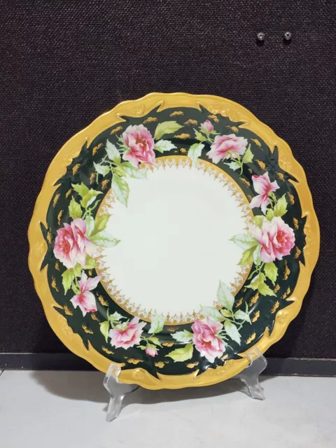 STUNNING BM de M Limoges Coronet France Roses 12" Cabinet Charger Plate Gold