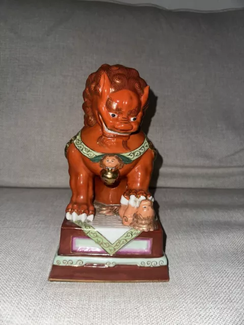 Antique Qing Dynasty Red Porcelain Foo Dog Figure