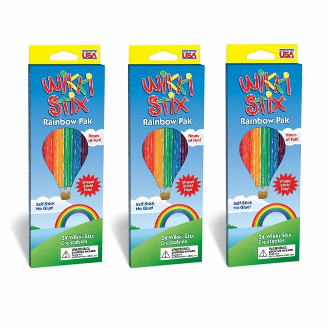 3 x Wikki Stix Rainbow Pack - Kid's Mess Free Travel Waxy Bendy Craft Sticks