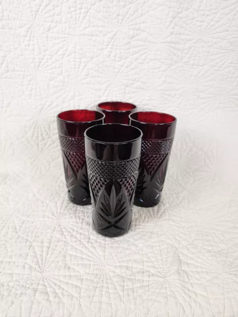 Set of 4 Vintage Cristal d'Arques Durand Antique Ruby Red Tumblers Glasses