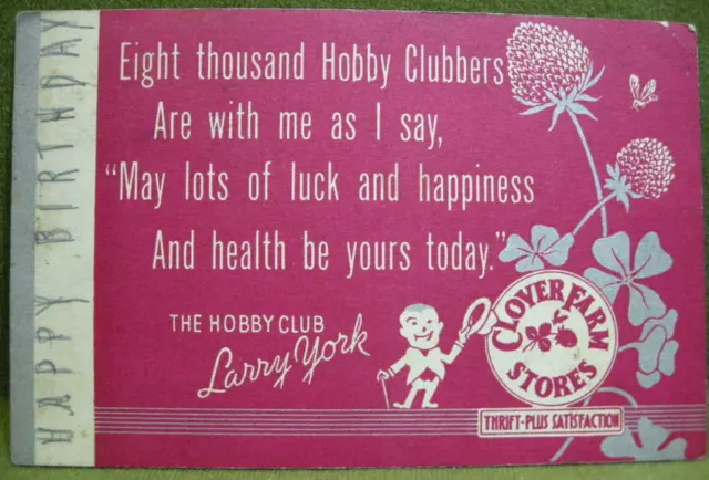 Cleveland, OH. MAGASINS DE FERME DE TRÈFLE. LARRY YORK HOBBY CLUB. CARTE POSTALE ANNÉES 1930. NoRsv