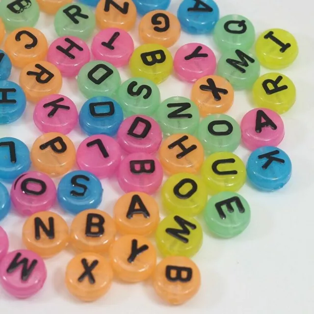100 Mixed Jelly Color Acrylic Assorted Alphabet Letter Coin Beads 10X5mm Crafts