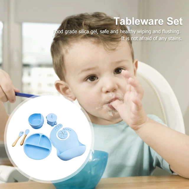 6pcs Silicone Baby Feeding Anti Slip Plates for Food Kids Tableware (Light Blue)