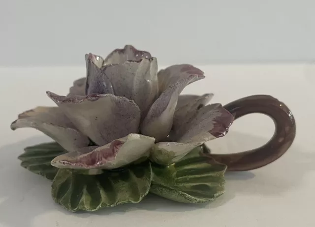 VTG Porcelain Ceramic Small Purple Flower Candle Holder Capodimonte Like 4” 2