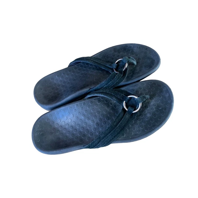 Vionic Womens Size 7 Black Flip Flop Sandals Ring Toe Detail Slip On Shoes Thong