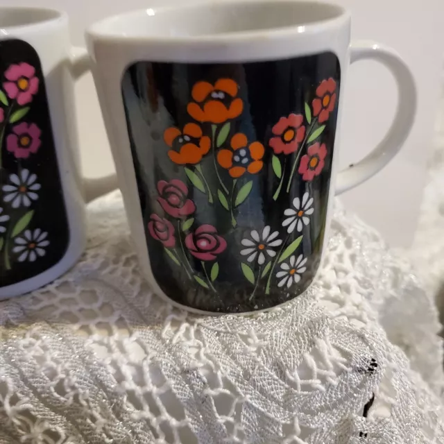 Lot Of 4 Coffee Mugs/ Cups Vintage MCM  Flowers 1960s/1970s Retro Kitsch Decor 3