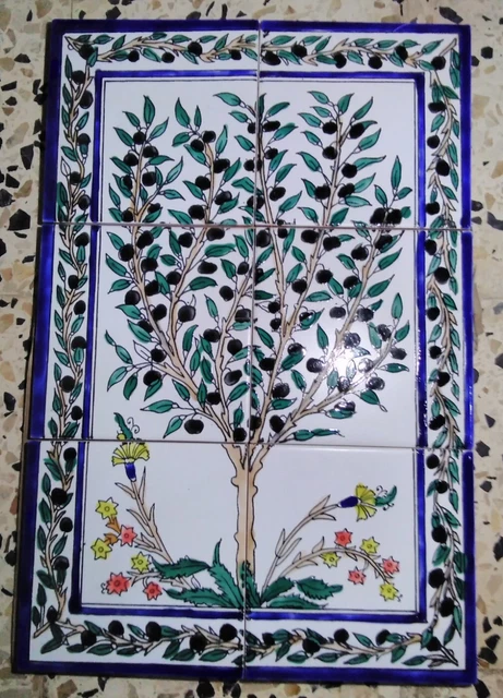 12"x18" Hand Painted Ceramic Tile Art Mural Backsplash Mosaic Panel Olive Tree