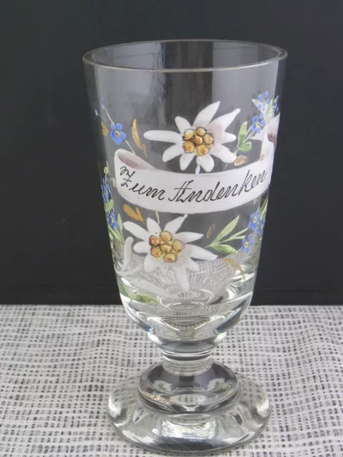 schönes altes Andenken-Glas Emaillemalerei ca. um 1880