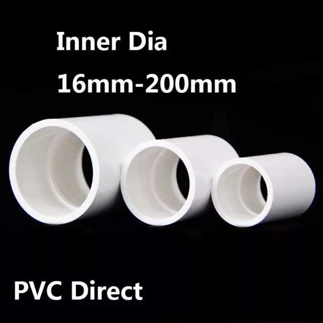 PVC Direct Pipe Fitting Straight Joint Water Pipe Socket Coupling 16~200mm White
