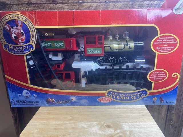 Wooden Rudolph Train RUDOLPH THE RED-NOSED Reindeer Christmas Town Express Battery Operated ...