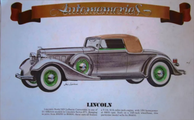 1935 Lincoln LeBaron Convertible car print (silver, tan top)