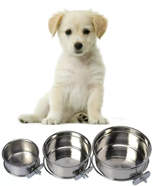 Stainless Steel Feeding Bowl Cage Pet Dog Water Crate Kennel Hanging Bowl Feeder