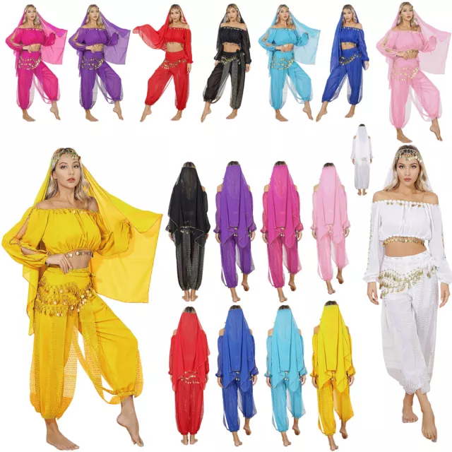 Womens Set Bollywood Dancewear Patchwork Outfits Ultra-Thin Strap Tops Outfit