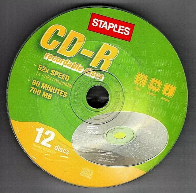 Staples CD-R 700 mb  80 minutes 52x speed 12 pack FACTORY SEALED(LOT of 3)
