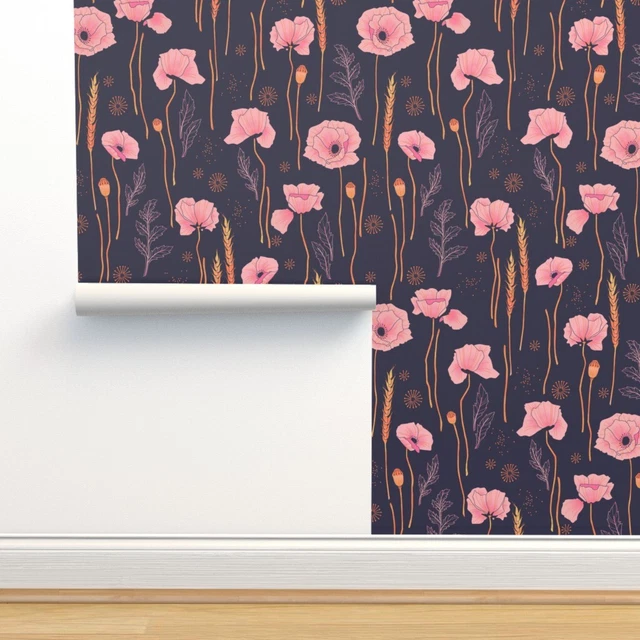 Removable Water-Activated Wallpaper Wild Meadow Pink Small Flowers Bloom Nature