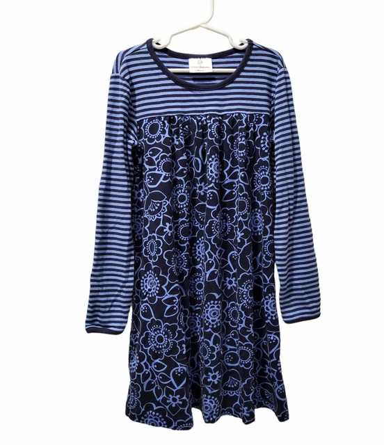 Hanna Andersson 130 US 8 Blue Floral Stripes Long Sleeve Dress Cotton Girls