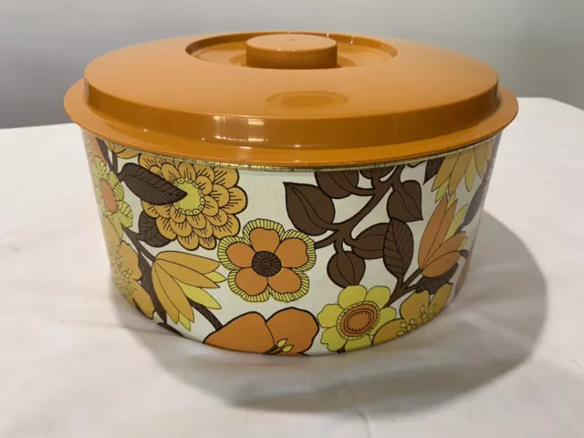 Vintage WILLOW AUSTRALIA Cake / Biscuit Tin Orange yellow Florals