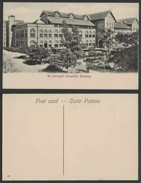 India Old Postcard St. George's Hospital, Bombay, Buildings Street Scene Gardens
