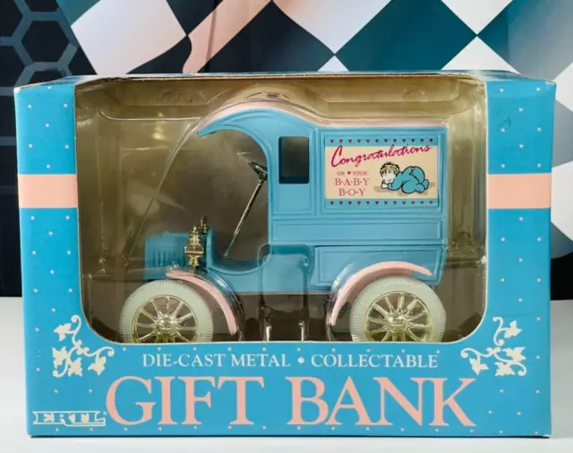 Vintage ERTL 1991 Gift Bank Truck "It's a Boy" Newborn Diecast  1/25 Blue NEW