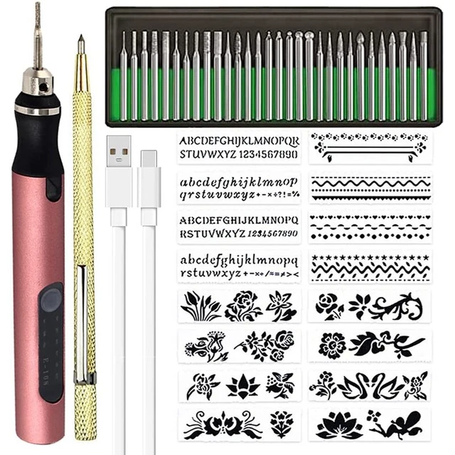 Stylo Brûleur à Fil Rechargeable - Kit Avec écran LCD, Embouts, Support - Pour Couture, Cuir, Bijoux, Artisanat - Rose