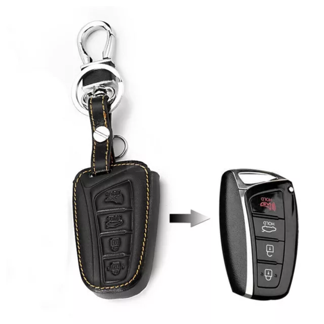 Fit Hyundai Santa Fe ix45 Remote Key Fob Bag Leather Cover Case 4 Button 3