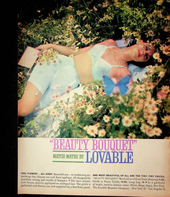 Beauty Bouquet Match-Mates Lovable Bra/Girdle,1961 Seventeen VTG Print Ad