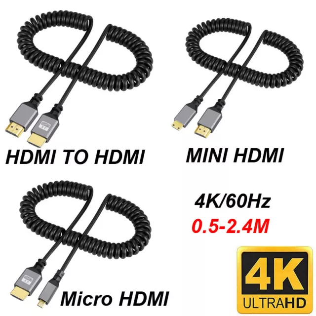 HDMI-compatible 2.0 4K HD Cable Male Extender Spring Spiral Cord 4k@60Hz New